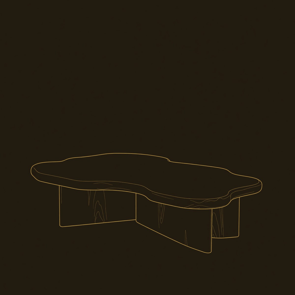 Organic Coffee Table With Cloud Shaped Tabletop For Home Decor dimension diagram