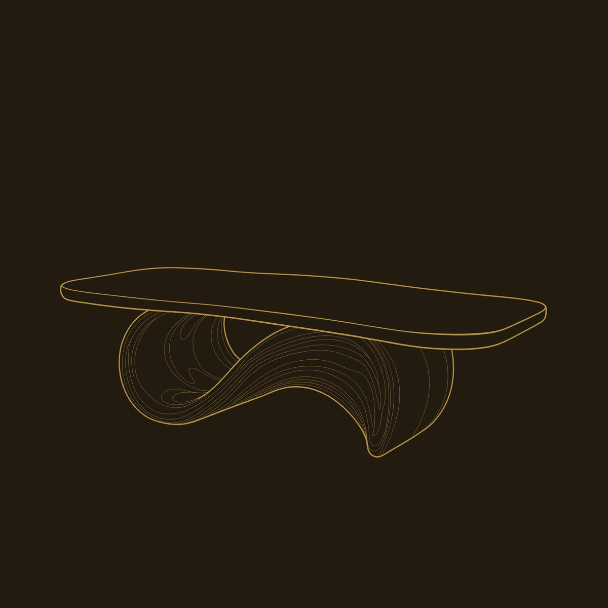 Organic Curved Base Coffee Table For Modern Living dimension diagram