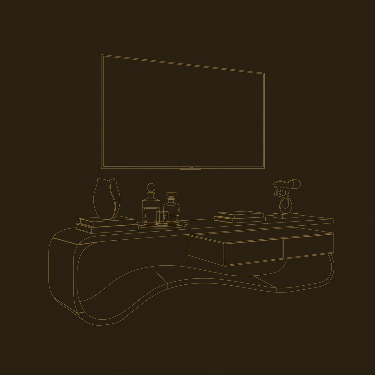 Ribbon Curve Media Console with a Floating Top dimension diagram