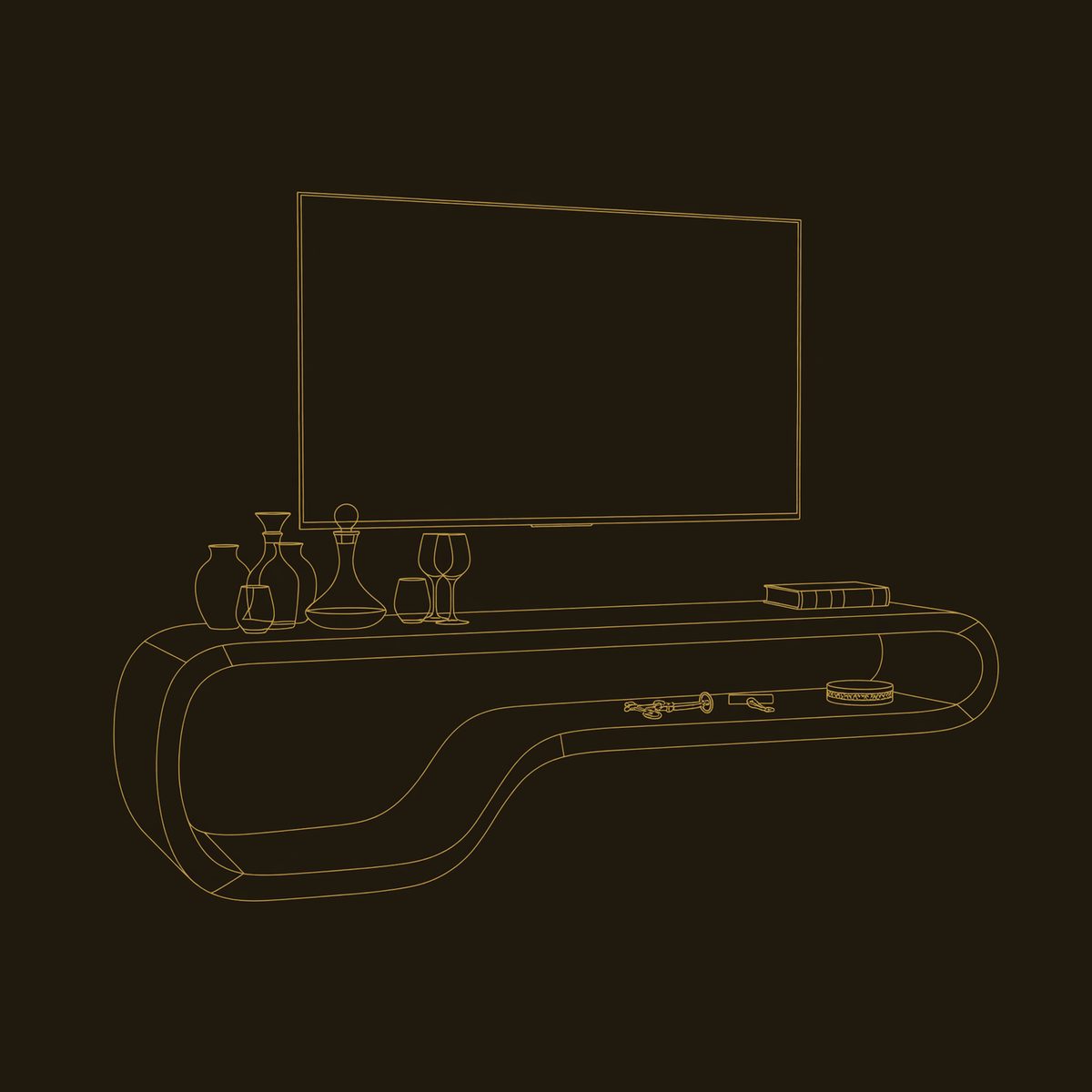 Ribbonline Floating TV Console in Sculpted Walnut dimension diagram