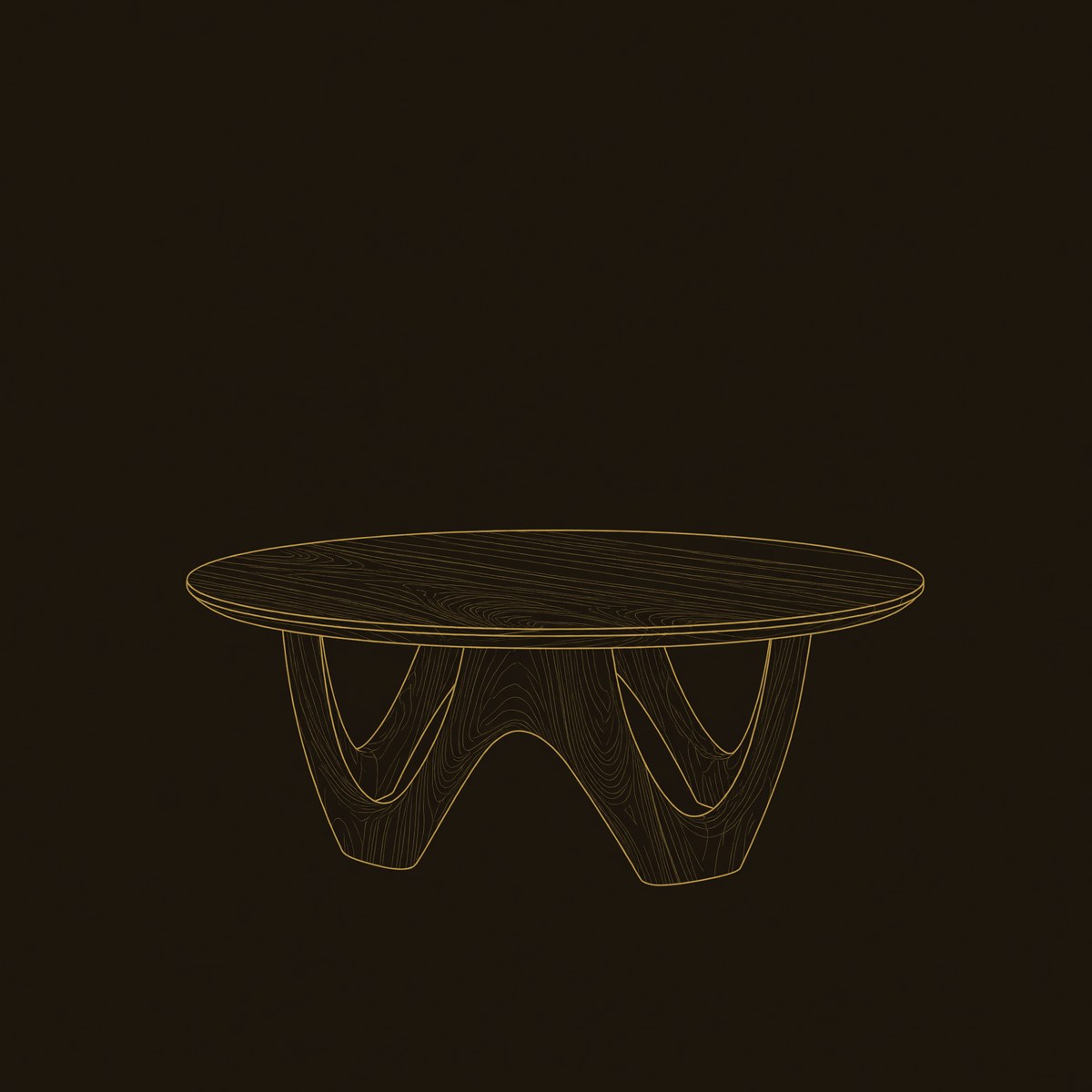 Sculptural Wood Coffee Table With Organic Curved Base dimension diagram