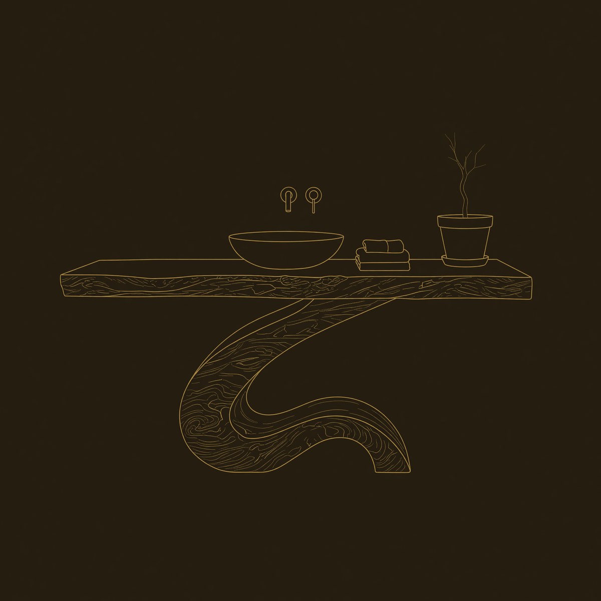 Solid Wood Bathroom Vanity Luxury With Organic S Curve Support dimension diagram