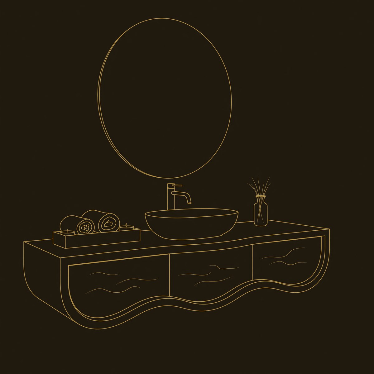 Solid Wood Bathroom Vanity With Floating Wave Shelf Modern Bath dimension diagram