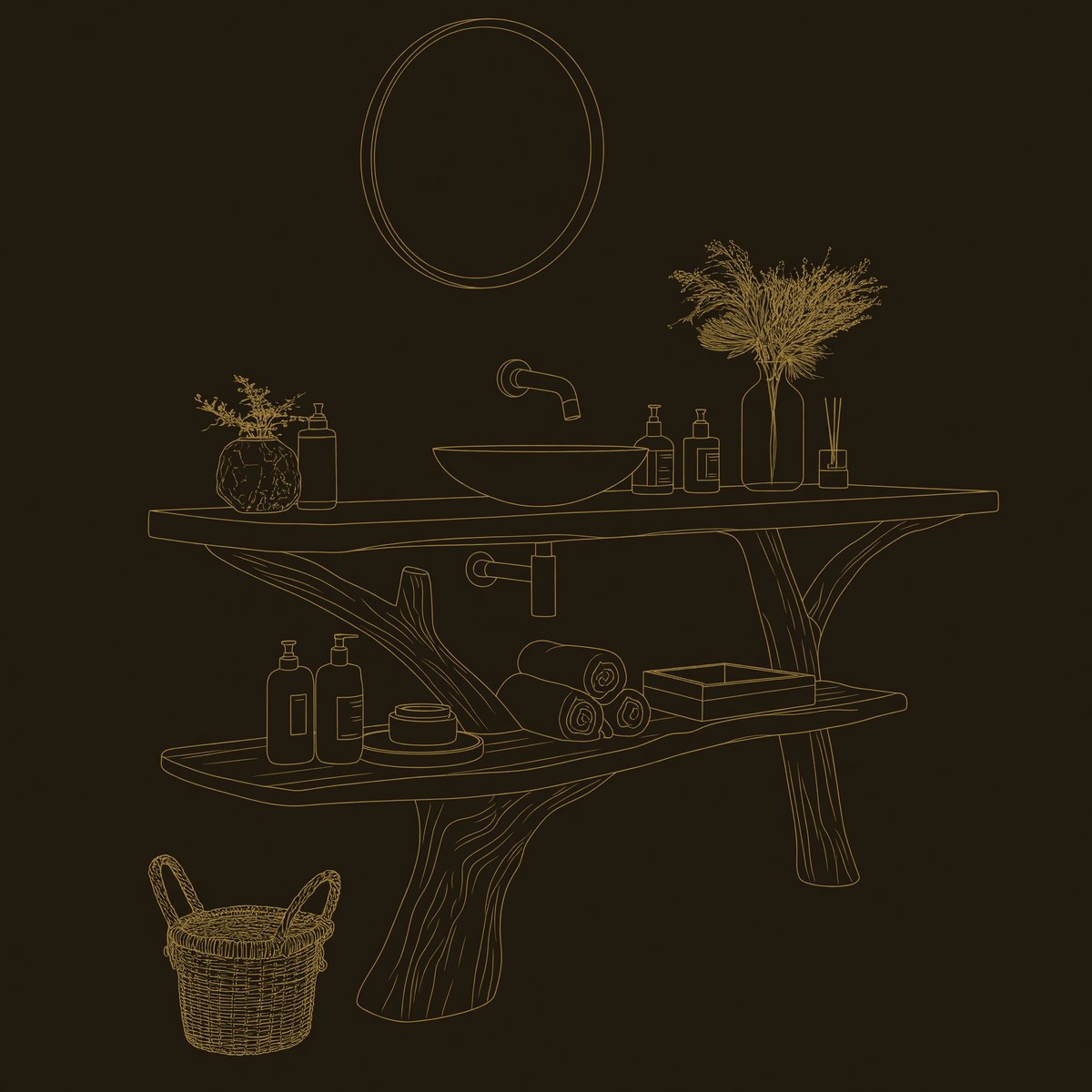 Solid Wood Live Edge Vanity Bathroom Solid With Open Shelf Minimal dimension diagram