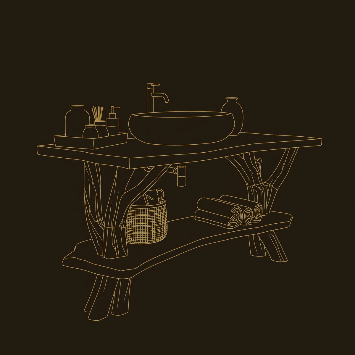 Solid Wood Live Edge Vanity Luxury Bathroom Space dimension diagram