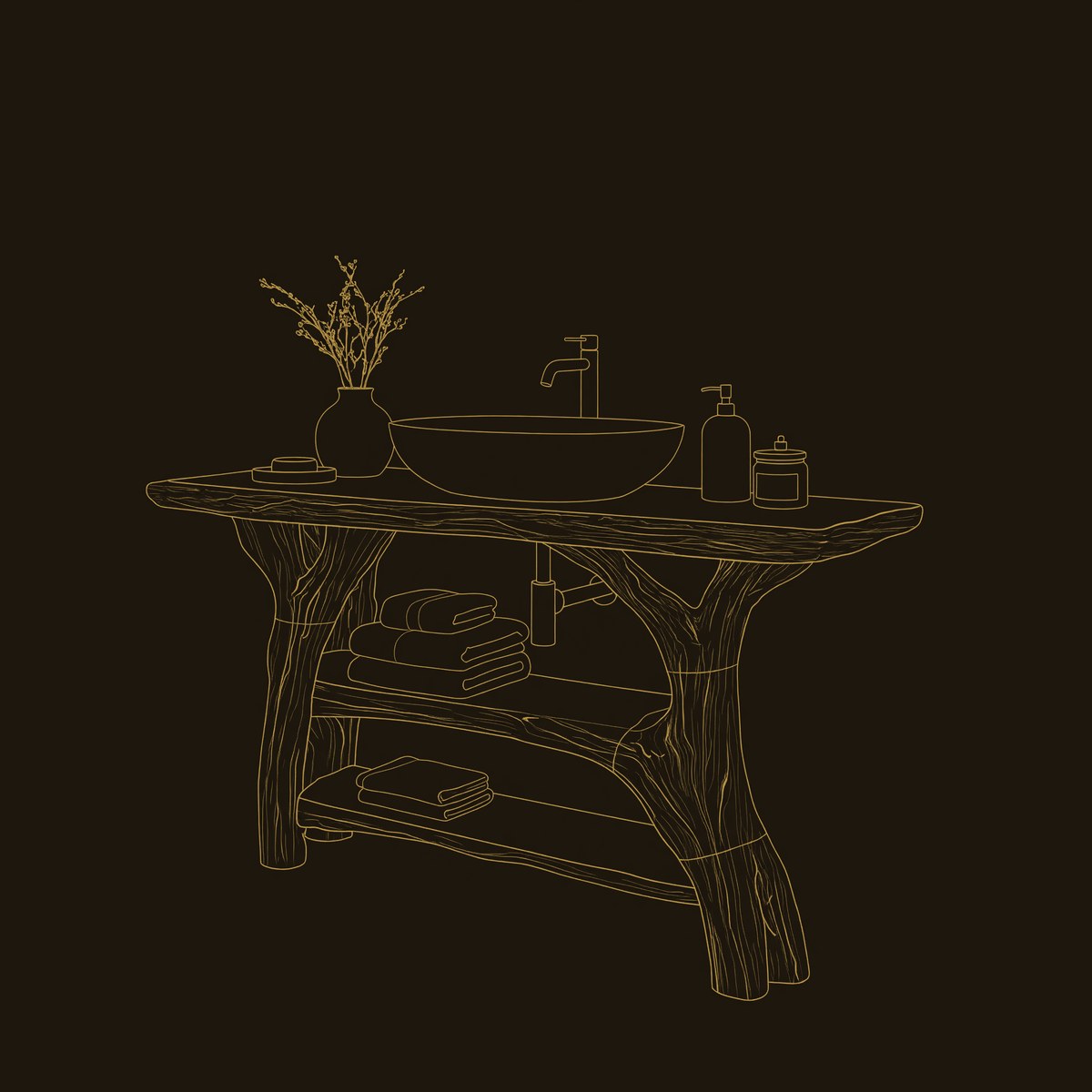 Solid Wood Live Edge Vanity Minimalist Small Bathroom dimension diagram