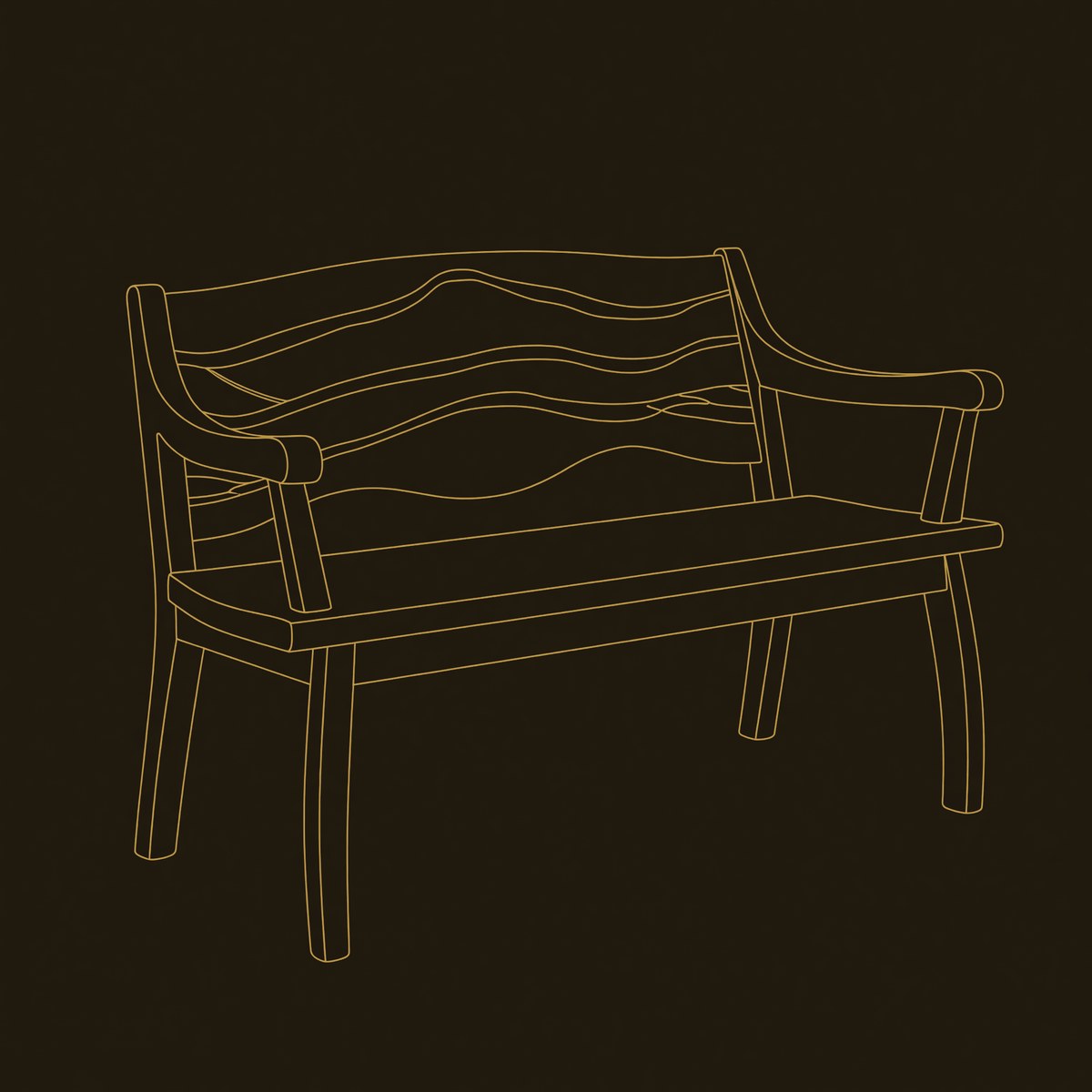 Solid Wood Outdoor Garden Bench With Wave Carved Backrest Exterior dimension diagram