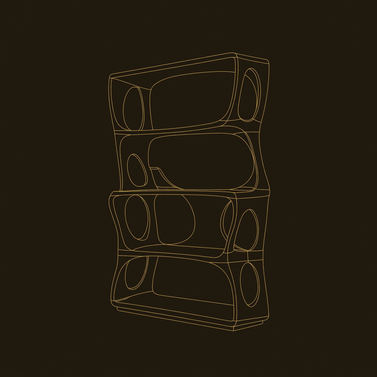 Stacked Offset Bookshelf in Solid Dark Walnut dimension diagram