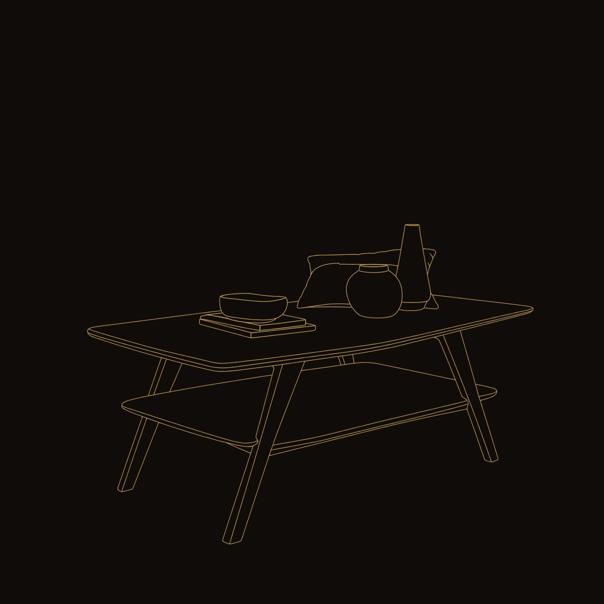 Tapered-Leg Coffee Table with Lower Display Shelf dimension diagram
