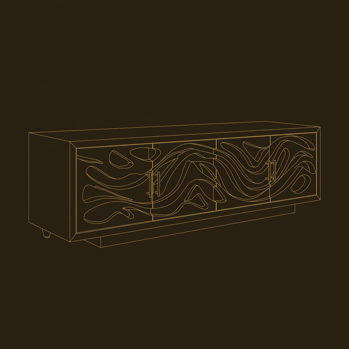 Tidepool Acacia Media Console with Deep Carved Relief dimension diagram