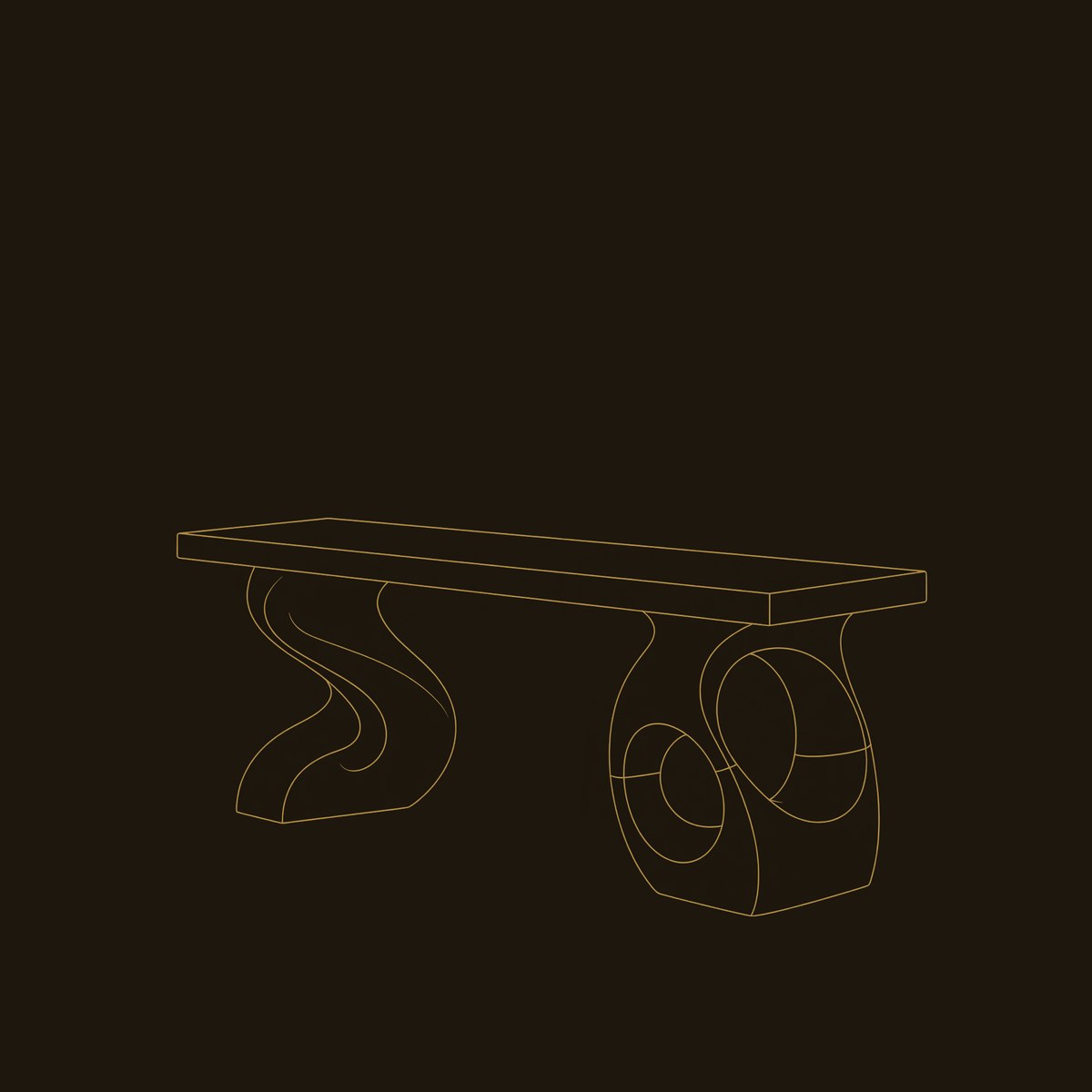 Twisted Sculptural Bench in Solid Wood for Entryway and Living Spaces dimension diagram