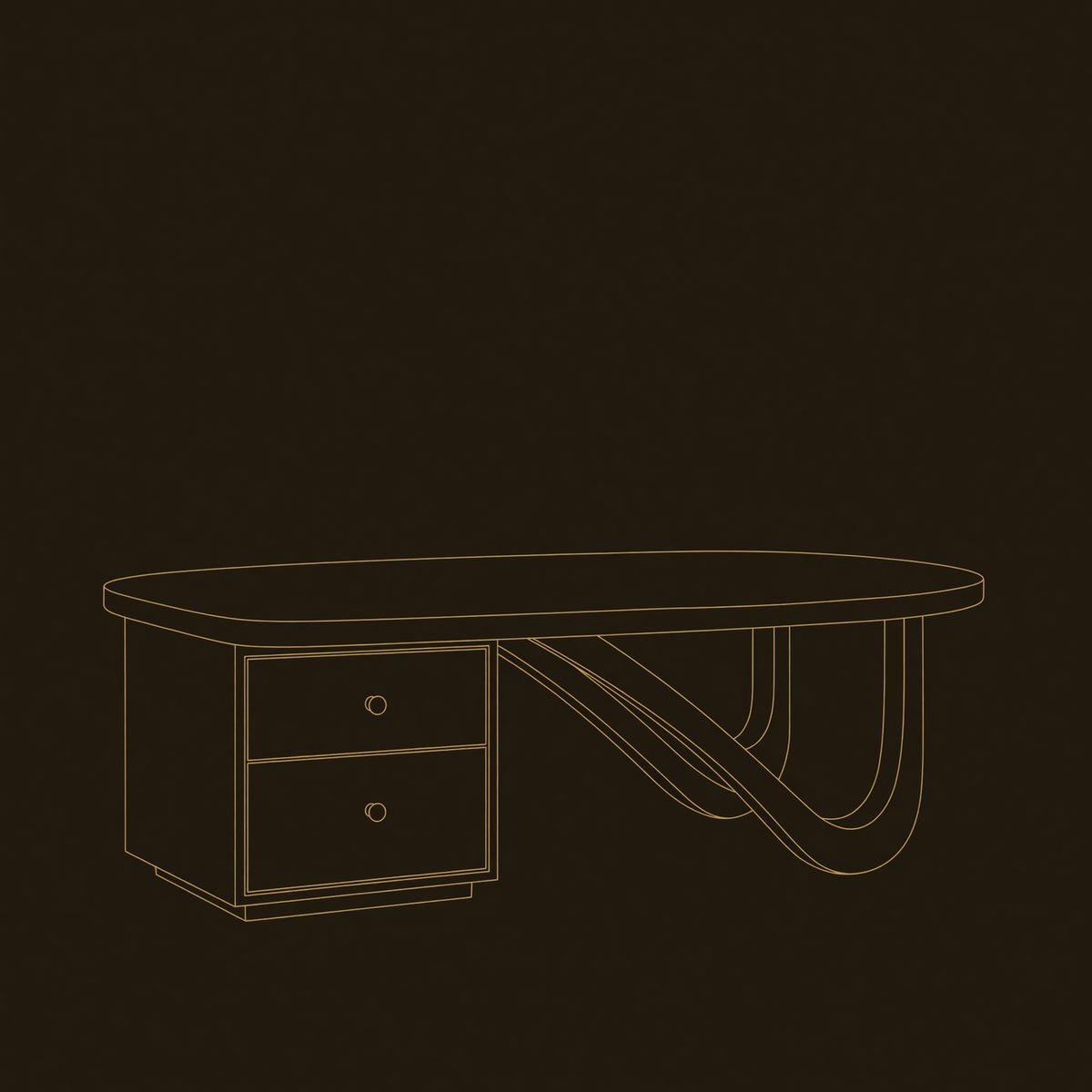 Two-Drawer Oval Coffee Table, Made to Order in Solid Wood dimension diagram