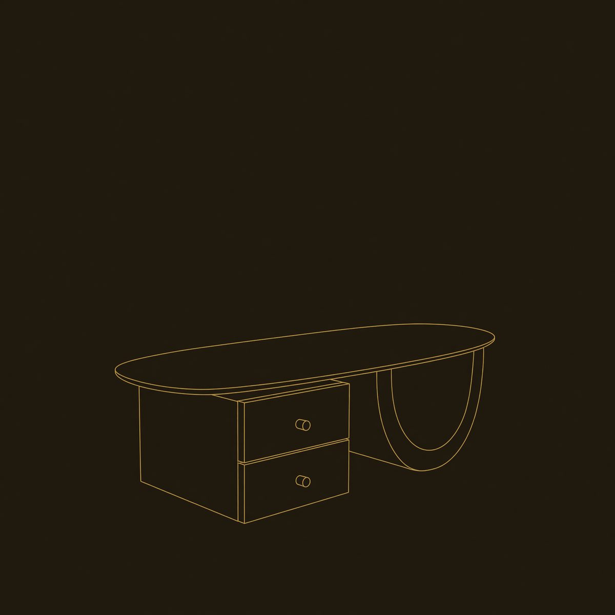 Oval Coffee Table with Two Drawers and a U Shaped Base dimension diagram