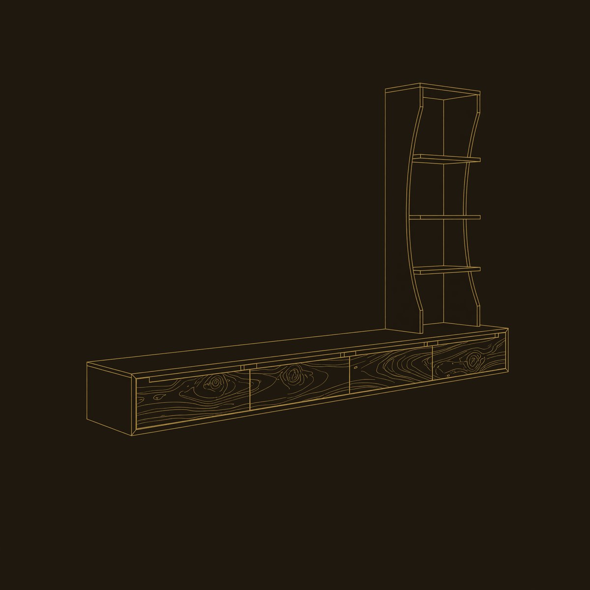 Geometric Floating TV Console With Vertical Shelving dimension diagram