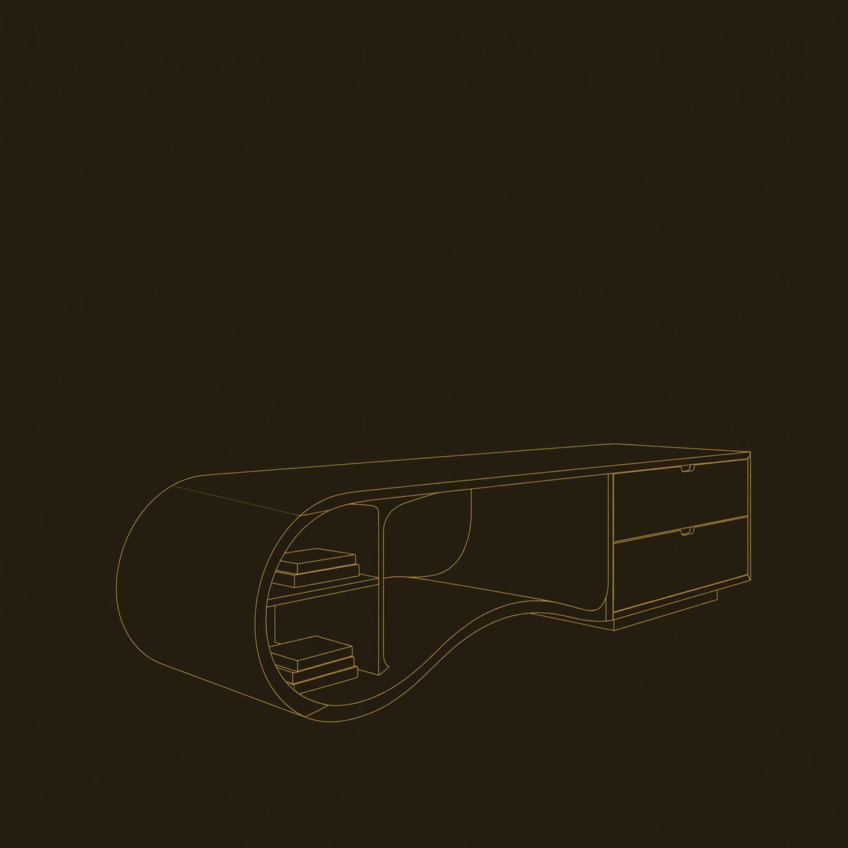 Walnut Ring, Walnut Wave, One Solid Media Console dimension diagram