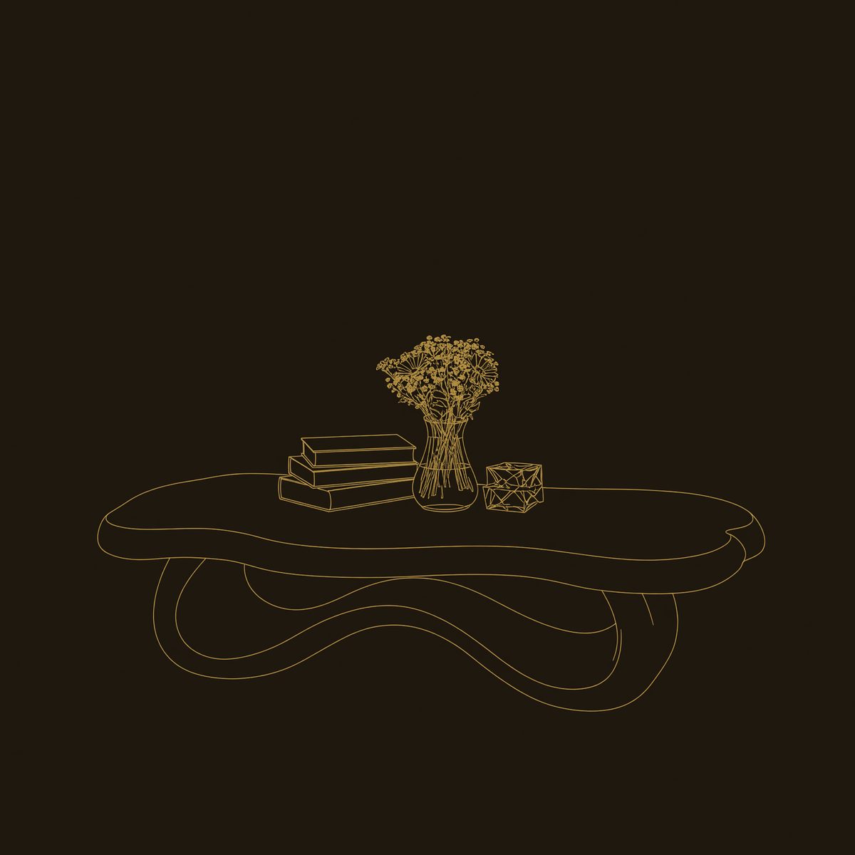 Cloud-Shaped Coffee Table on a Ribbon S Curve Base dimension diagram