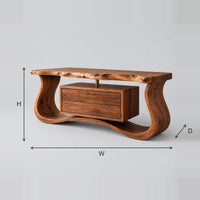 Live Edge Bathroom Vanity With Winding Curved Base And Cabinet dimension diagram with width, height and depth