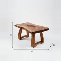 Live Edge Coffee Table with a Carved Rosette Inlay dimension diagram with height, width and depth