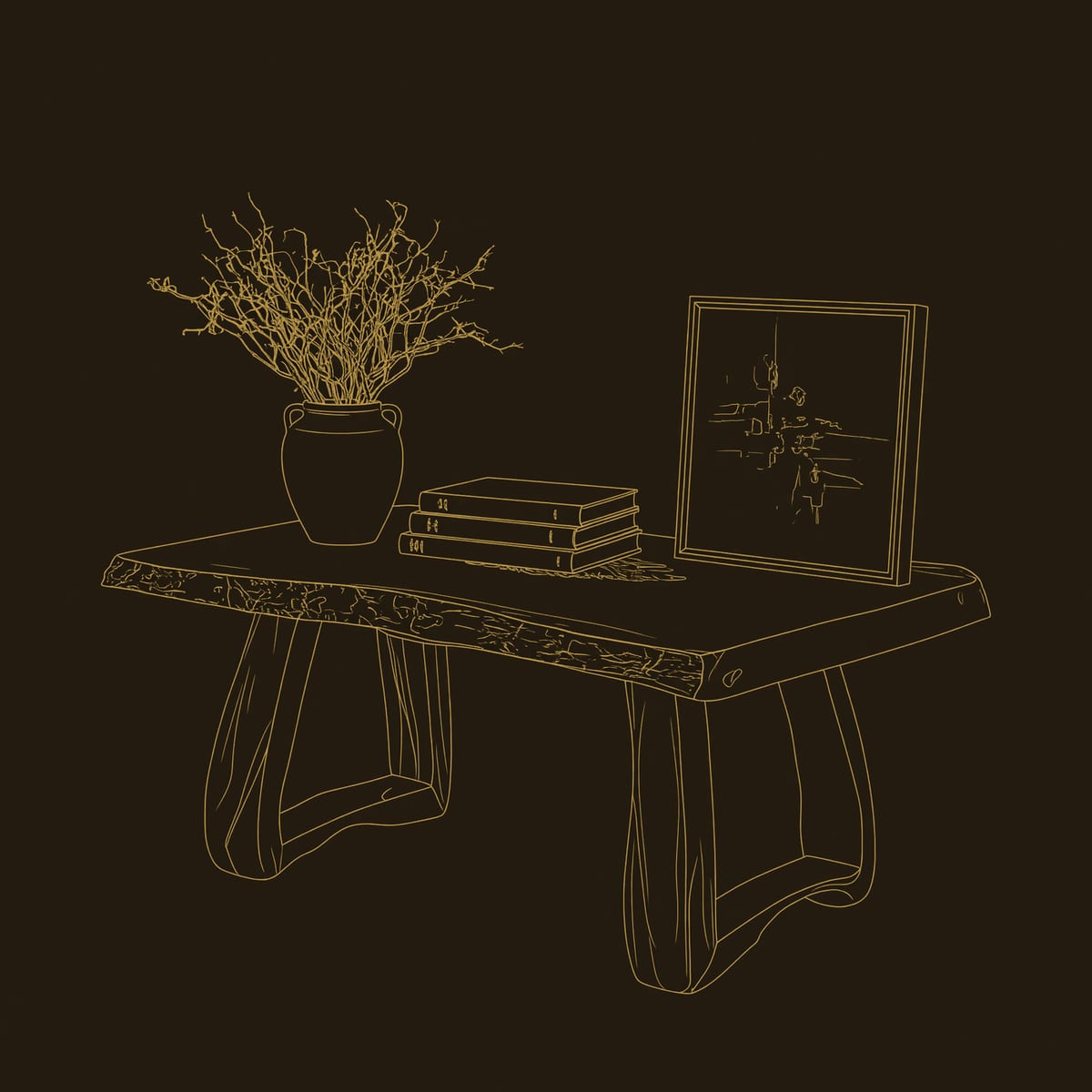 Live Edge Coffee Table with a Carved Rosette Inlay dimension diagram