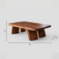 Live Edge Coffee Table With A Thick Slab Top And Four Stout Legs dimension diagram with width, height and depth