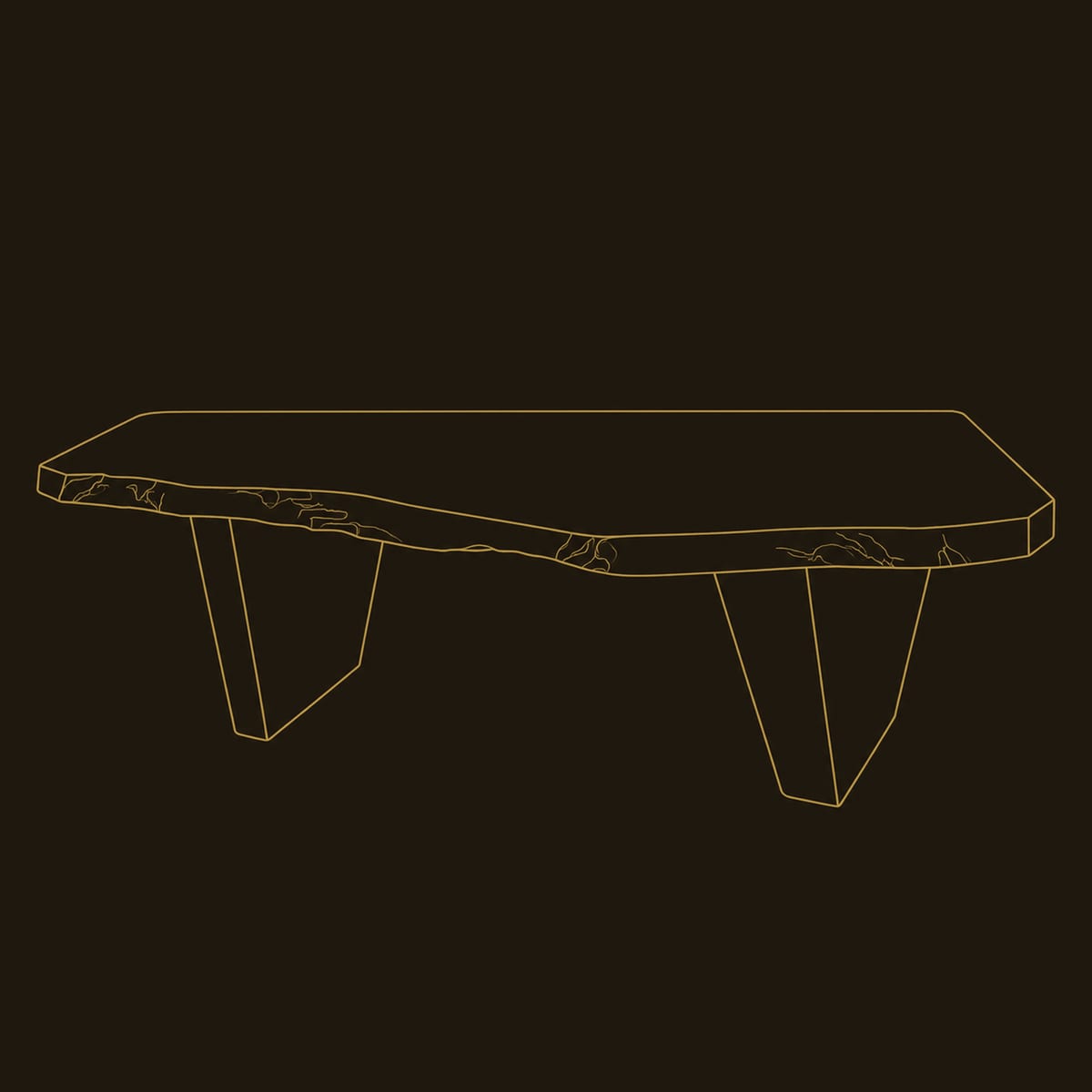 Live Edge Coffee Table With Angular Wedge Legs And Bold Grain dimension diagram