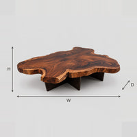Live Edge Coffee Table With Freeform Slab Top And Dark Angular Base dimension diagram with width, height and depth