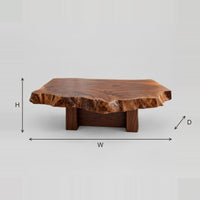 Live Edge Coffee Table With Rugged Slab Top And Block Base dimension diagram with width, height and depth