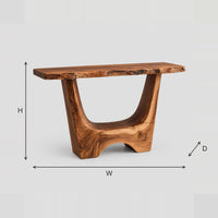 Live Edge Console Table With A U Shaped Base And Arched Foot dimension diagram with width, height and depth