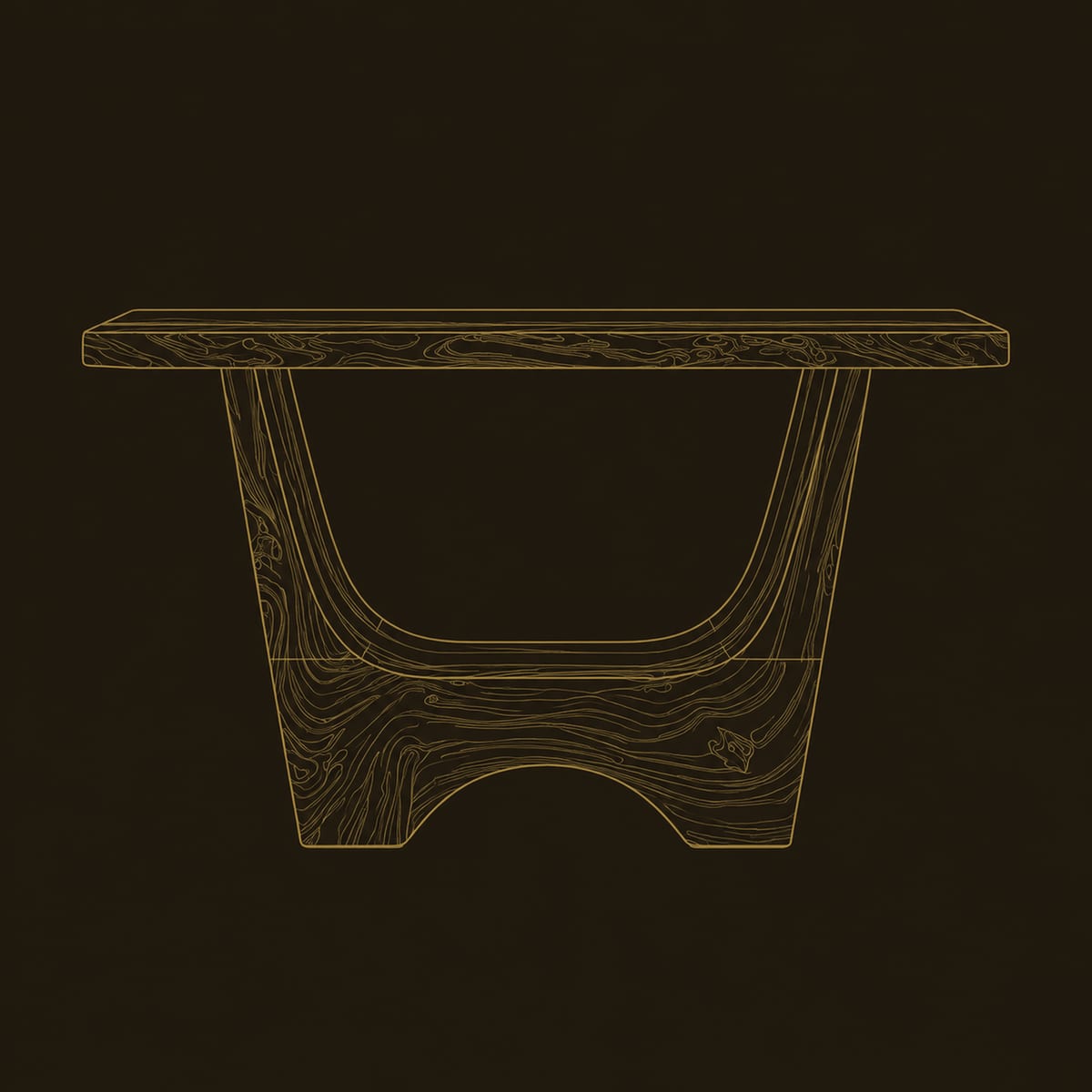 Live Edge Console Table With A U Shaped Base And Arched Foot dimension diagram