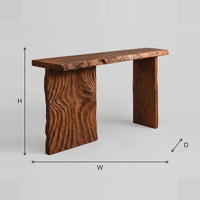 Live Edge Console Table with Carved Ripple Slab Leg dimension diagram with width, height and depth