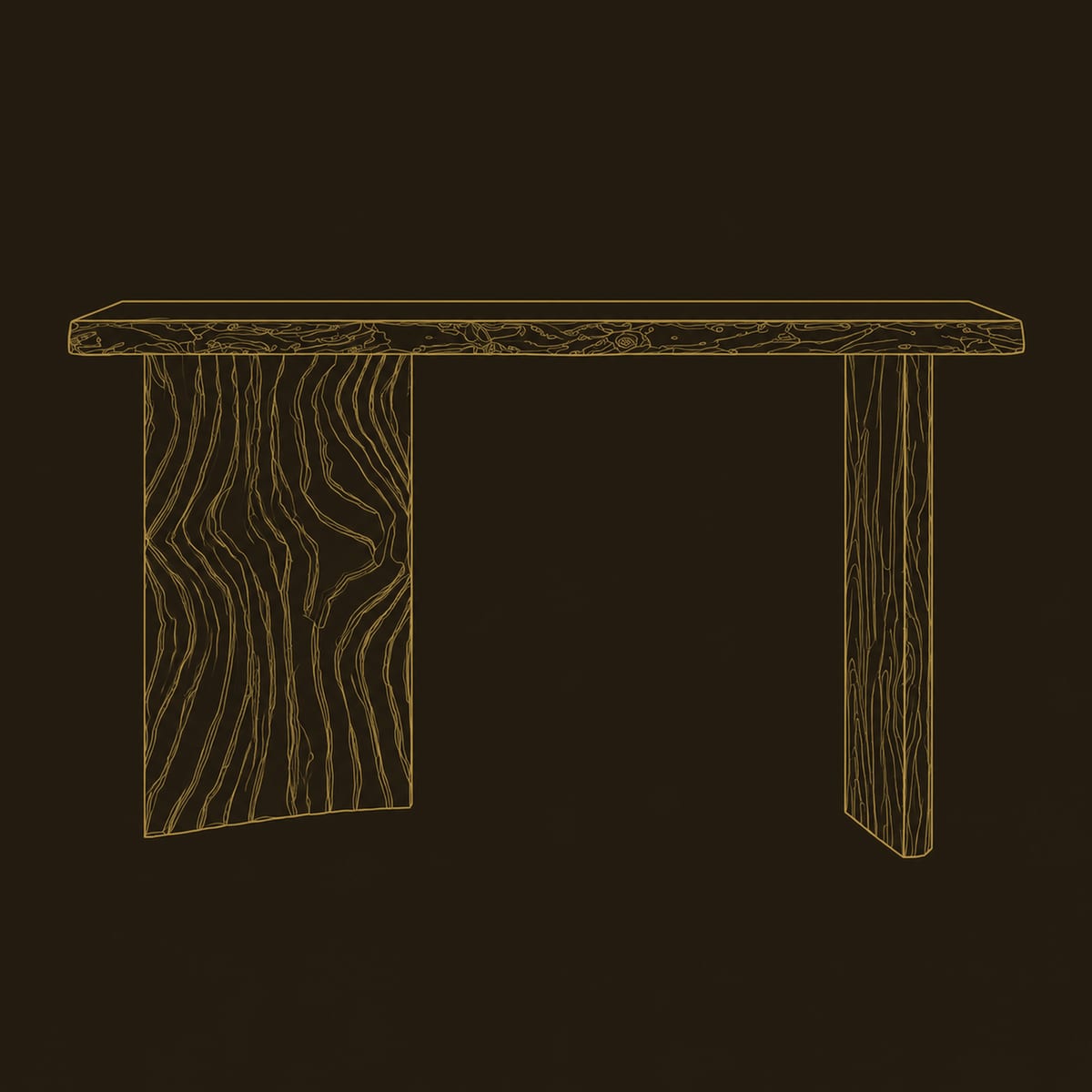 Live Edge Console Table with Carved Ripple Slab Leg dimension diagram