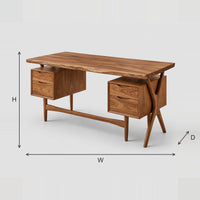 Live Edge Desk With Four Drawers And Slim Tapered Legs dimension diagram with width, height and depth