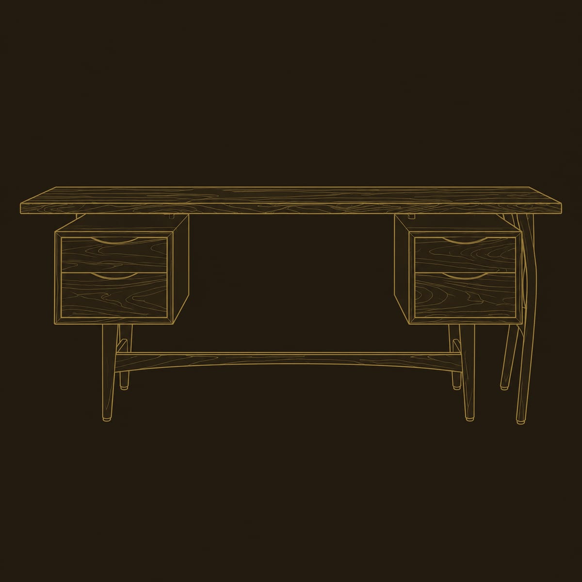 Live Edge Desk With Four Drawers And Slim Tapered Legs dimension diagram