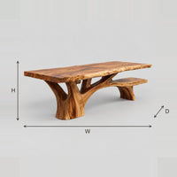 Live Edge Dining Table Branching Tree Trunk Base dimension diagram with width, height and depth