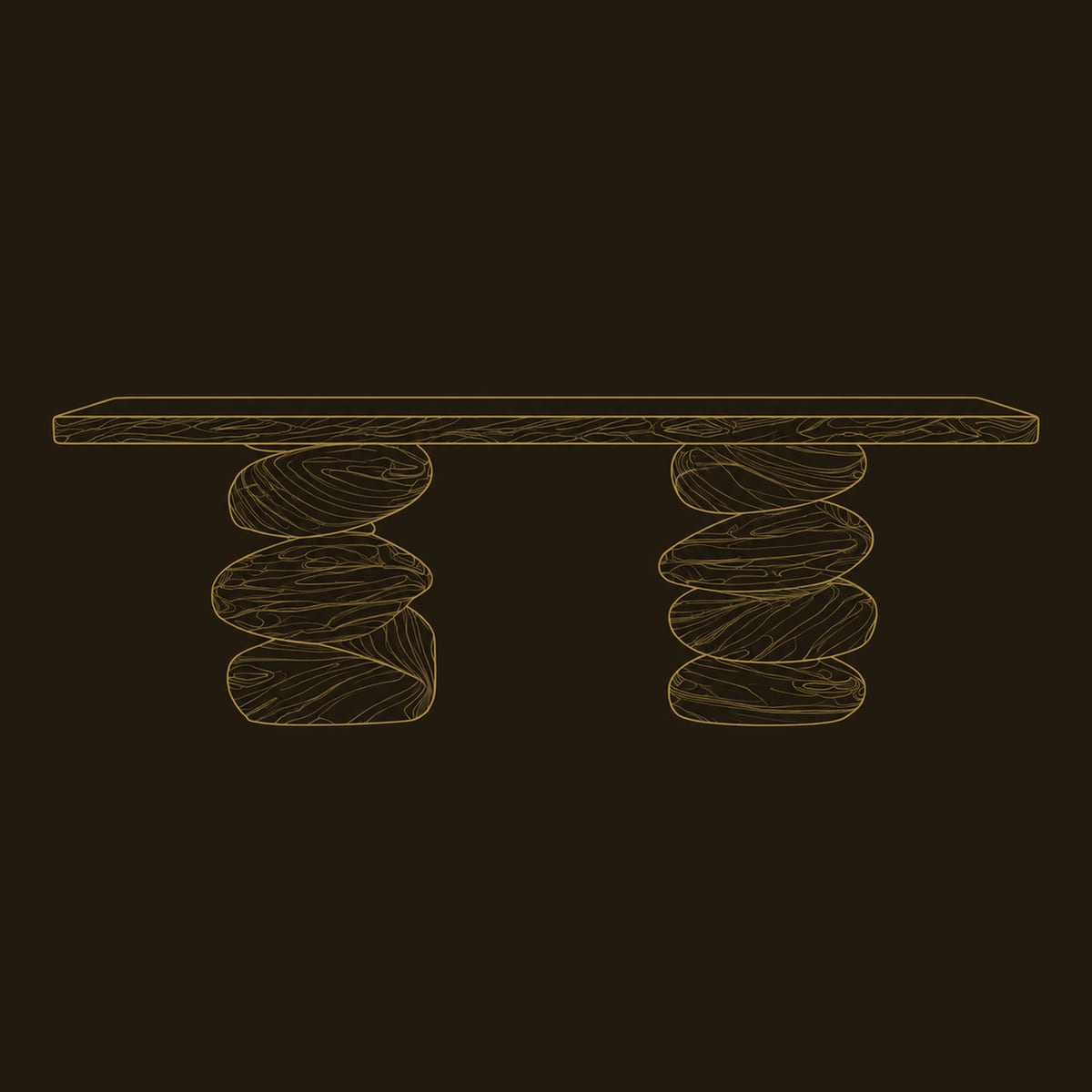 Live Edge Dining Table On Twin Stacked Pebble Pedestals dimension diagram