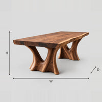 Live Edge Dining Table on Twin Trunk Pedestals dimension diagram with width, height and depth