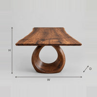 Live Edge Dining Table With A Large Open Ring Pedestal Base dimension diagram with width, height and depth