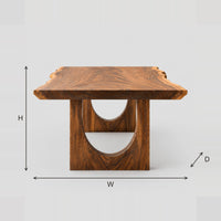 Live Edge Dining Table With Arch Cutout Slab Legs dimension diagram with width, height and depth
