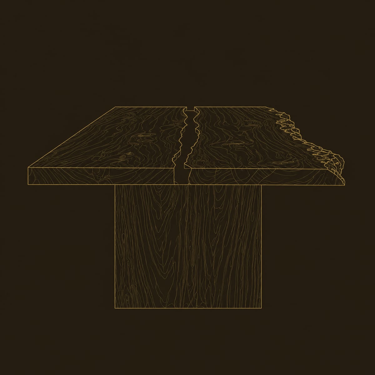 Live Edge Dining Table With Dark Center Seam And Slab Base dimension diagram