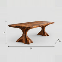 Live Edge Dining Table With Flared Sculpted Root Pedestals dimension diagram with width, height and depth