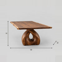 Live Edge Dining Table With Looped Teardrop Pedestal Base dimension diagram with width, height and depth