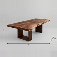 Live Edge Dining Table With Open Block Legs And Slab Top dimension diagram with width, height and depth