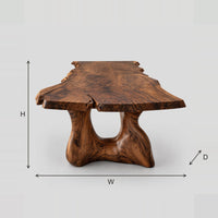 Live Edge Dining Table With Sculpted Root Style Base dimension diagram with width, height and depth