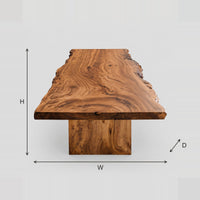 Live Edge Dining Table With Solid Slab Block Base dimension diagram with width, height and depth