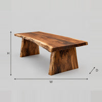 Live Edge Dining Table With Thick Slab Top And Tapered Block Base dimension diagram with width, height and depth