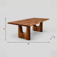 Live Edge Dining Table With Twin Arched Pedestal Legs dimension diagram with width, height and depth