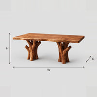 Live Edge Dining Table With Twin Tree Trunk Pedestals dimension diagram with width, height and depth