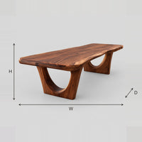Live Edge Dining Table With Two Arched Pedestal Legs dimension diagram with width, height and depth