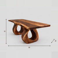 Live Edge Dining Table With Two Open Loop Pedestal Legs dimension diagram with width, height and depth