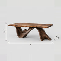 Live Edge Executive Desk Dark Sculpted Wave Base dimension diagram with width, height and depth
